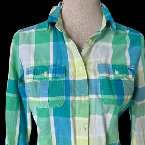 TOMMY HILFIGER Women’s Cotton Plaid Shirt - Size Medium - Picture 3 of 9